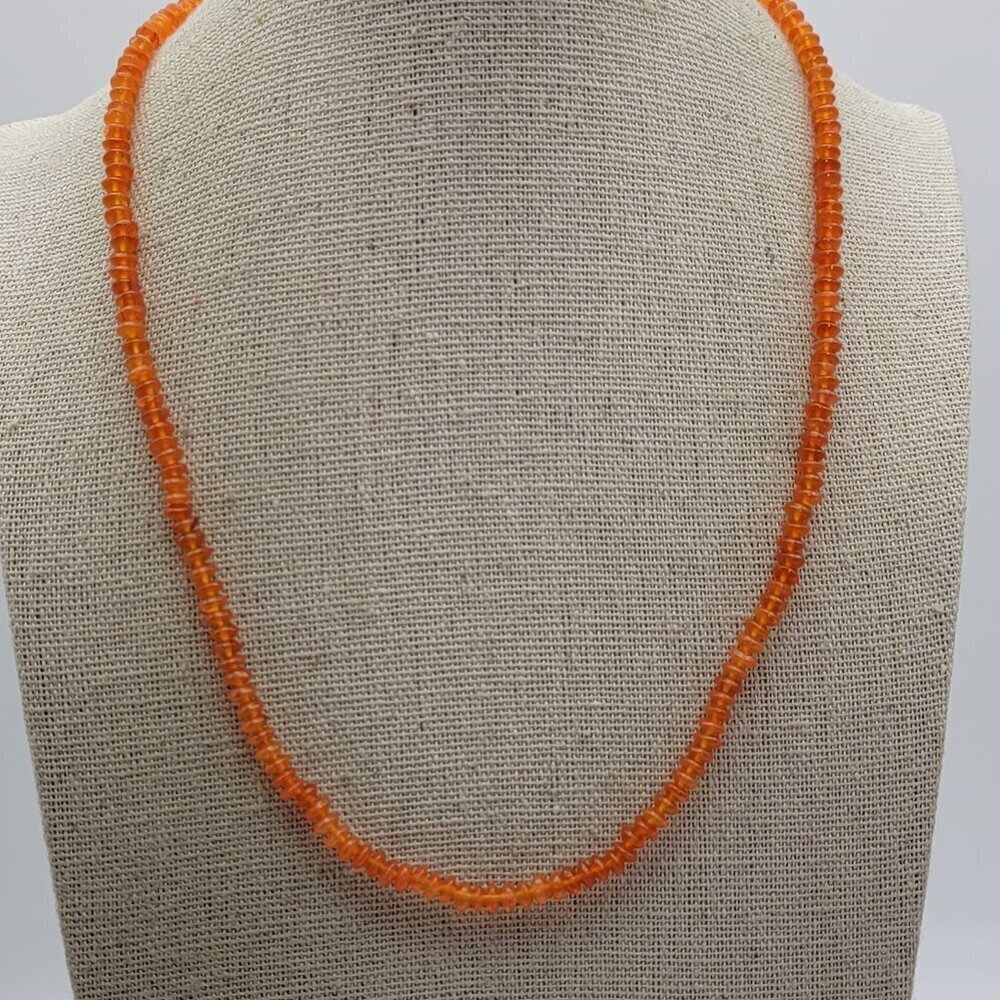 Vtg. Sterling Silver Orange Agate Crystal Seed Bead Necklace 18 In Hook Clasp